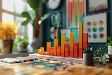 three dimensional mockup charts showing financial data and business growth.
