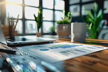 three dimensional mockup charts showing financial data and business growth.