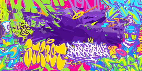 Abstract Hip Hop Urban Street Art Graffiti Style Word Basketball Vector Illustration