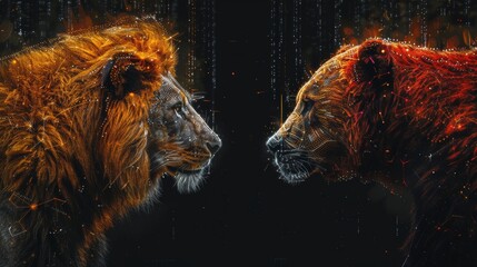 In dot arts, a lion and bear can be seen - obrazy, fototapety, plakaty