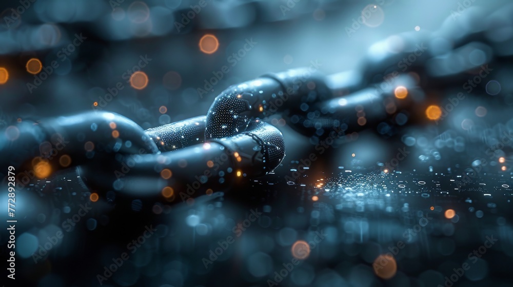 Fototapete The concept of cyber technology is based on the shape of a chain combined with binary codes