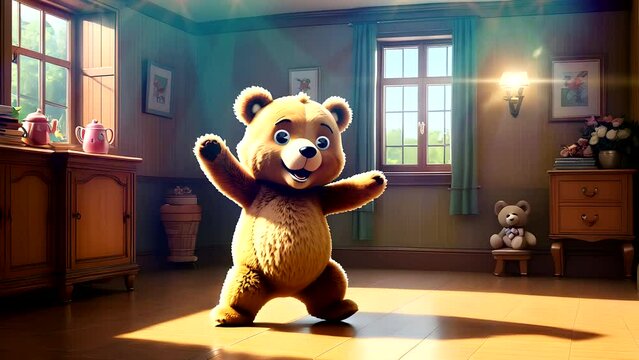 Teddy bear dancing in a room
