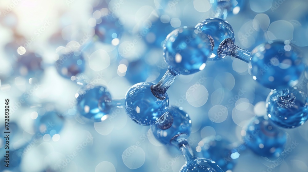 Poster on a light-bulb background, a graphic of a realistic molecule structure can be seen
