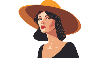 Beautiful charming lady in hat. Vector Flat vector 