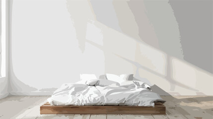 Fototapeta na wymiar Bed with white wall background Scandinavian interior.