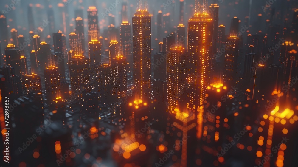 Fototapete The concept of smart cities or the internet of things, combined with a building form combined with binary codes