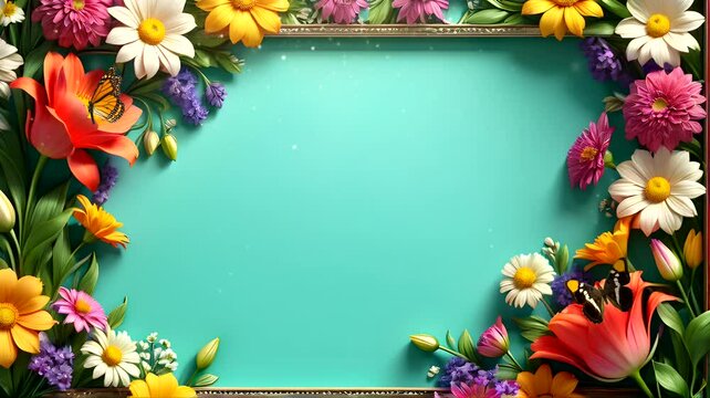 frame of flowers with butterfly