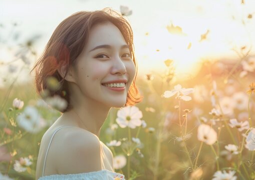 Sunny Smile in a Field of Flowers A Catchy, Adobe Stock-Optimized Title for a Happy, Sunlit Moment Generative AI