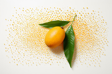 A mosaic of tiny dots forming a mango on a white canvas creating a unique and textured visual experience