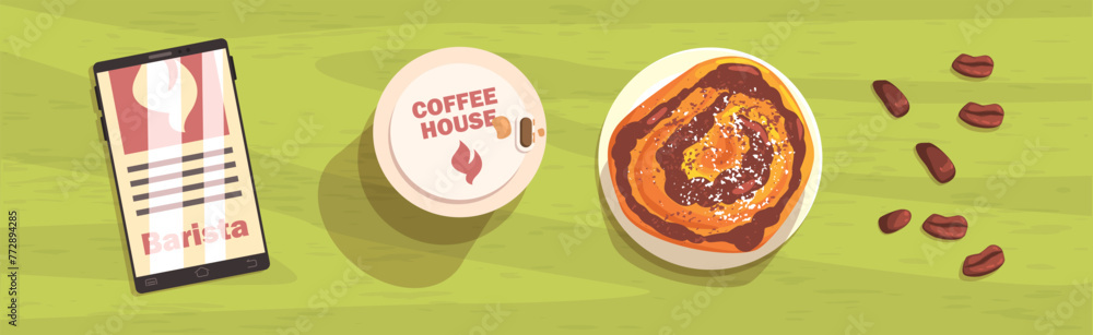 Sticker Coffee House Flat Object and Item Vector Set