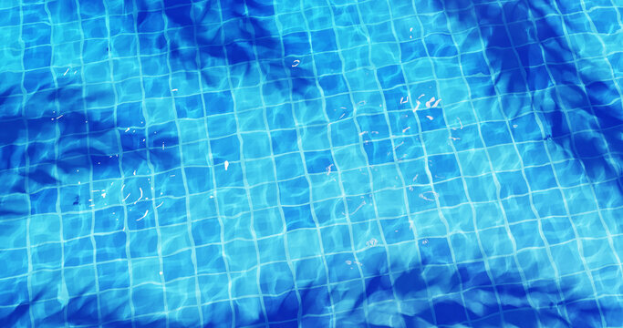 The bottom of the pool in the bright rays of the sun with glare and refraction of water, 3D rendering
