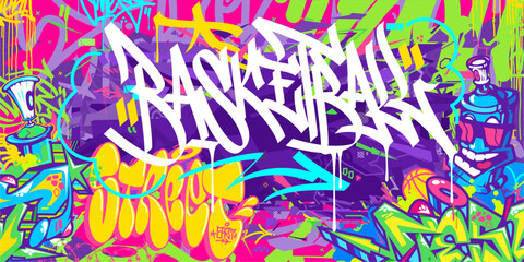 Trendy Cool Abstract Hip Hop Urban Street Art Graffiti Style Word Basketball Vector Illustration