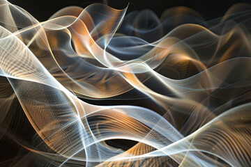 close up image of glowing transparent waves abstract background