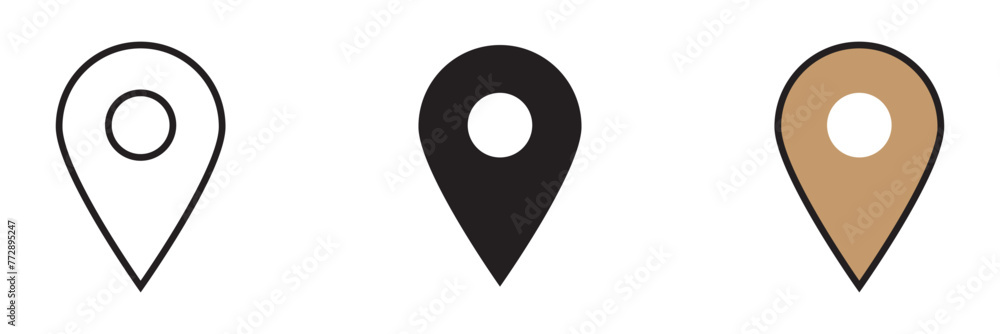 Poster set of map pointers icons with soft shadow in flat style.