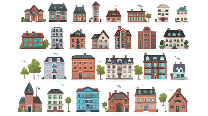 Buildings made Flat vector isolated on white background