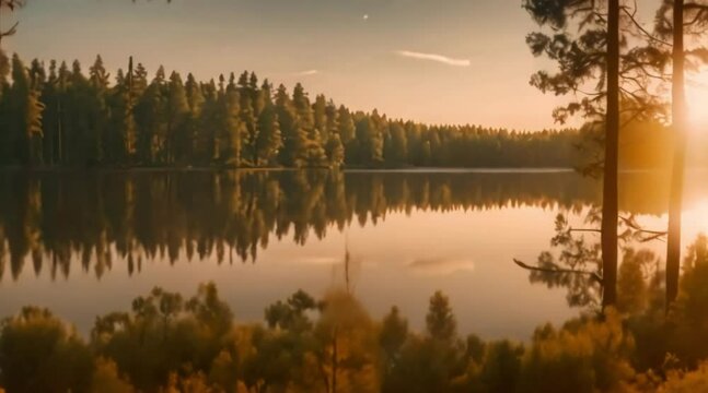 bautiful forest with sunset