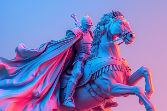 A knight on horse with a sword in hand in medieval theme