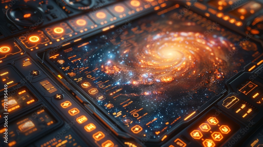 Aufkleber user interface with galaxy view for a spaceship