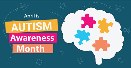 Autism awareness month. Social inclusion and acceptance of neurodiversity. Colorful banner. Observed in April.