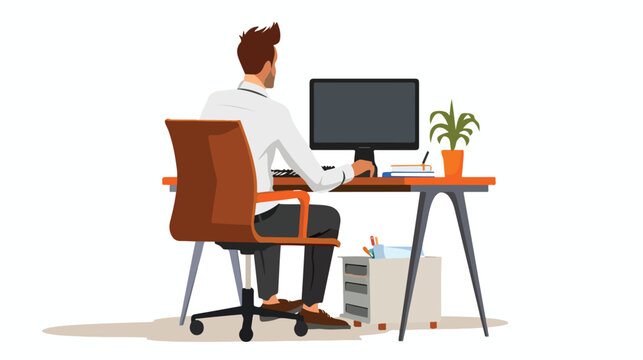 Businessman Working on Computer Flat vector isolated