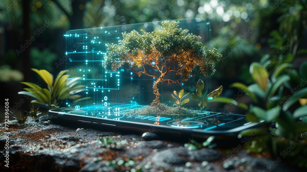 Aufkleber this is a concept of the technology of augmented reality, a mobile phone with the application of dig