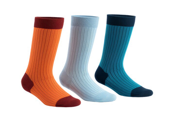 Three Pairs of Colorful Socks. On a White or Clear Surface PNG Transparent Background..