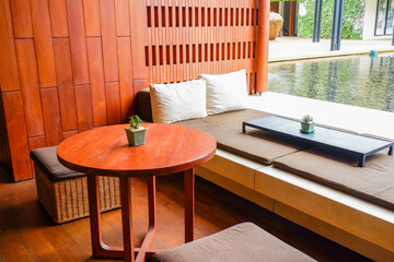 Luxury hotel Resort and Spa in summer,Five stars resort Interior of a hotel lobby,Conceptual of travel and vacation and enjoying summer vacations in Thailand.