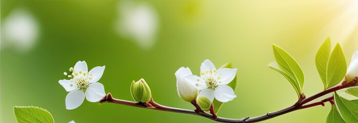 Obraz premium Fresh spring sprigs on green background. Spring concept. Natural background,banner