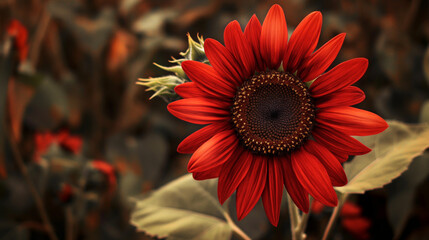 Zbliżenie na kwiat czerwonego słonecznika - obrazy, fototapety, plakaty