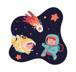 Space adventure of children astronauts. Baby isolated sticker.