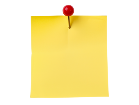 Yellow sticky note isolated on transparent or white background, png
