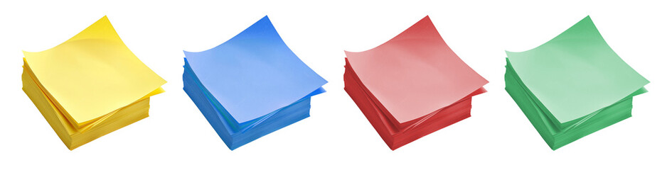 Yellow, blue, red, green sticky notes isolated on transparent or white background, png