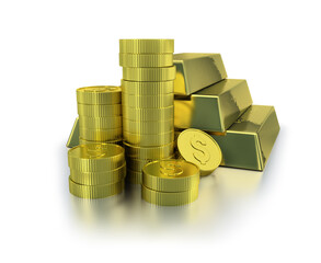 golden ingots and coins