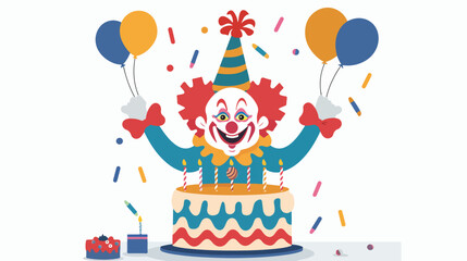 Obraz na płótnie Canvas Clown with birthday cake Flat vector isolated on white