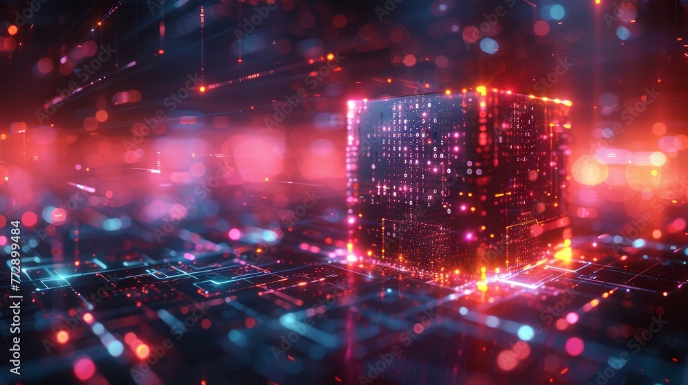 Poster Graph of futuristic cube with digital technology element representing a big data center or data center concept