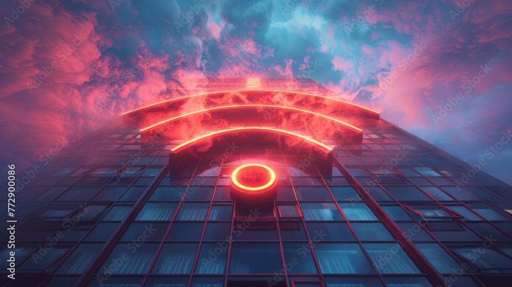 Poster in this concept, a wifi symbol is combined with a building and a 5g symbol