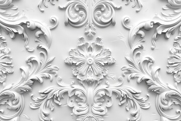 White classic ornate wall panel molding in a detailed baroque style.