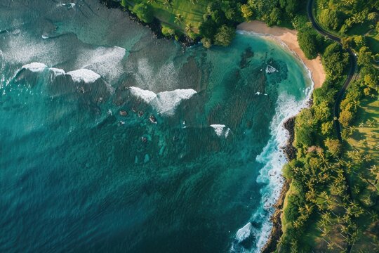 Person in red jacket standing on a beach with wave patterns. World Oceans Day