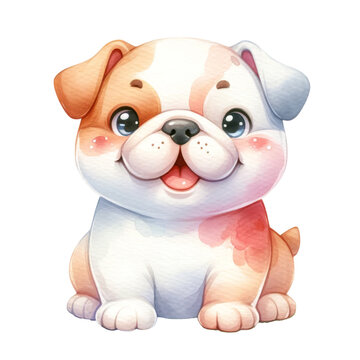Watercolor cute Bulldog. Cute dog breed. Dog days concept.