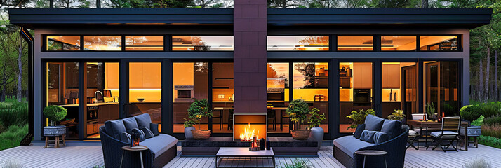 Home at Dusk: A Luxurious Residence Illuminated by the Soft Glow of Sunset, Offering a Warm Welcome into Comfortable Living