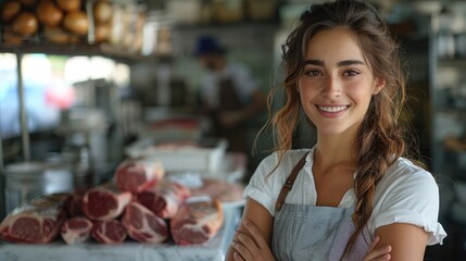 Female entrepreneur at bakery shop. Professional portrait with selective focus