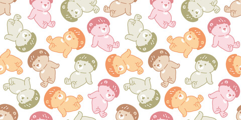 bear polar seamless pattern sitting vector short hair bangs fringe hairstyles teddy pet doodle cartoon gift wrapping paper pastel color tile background repeat wallpaper illustration scarf isolated des