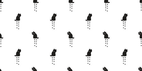 cat seamless pattern black kitten neko footprint calico sitting walking munchkin pet vector cartoon doodle gift wrapping paper tile background repeat wallpaper illustration isolated design