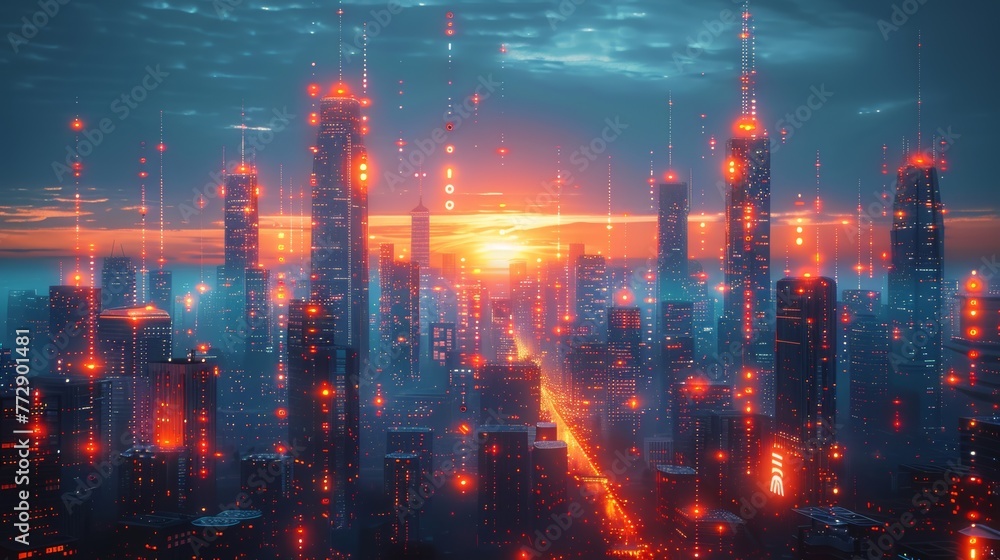 Aufkleber a concept for smart cities using internet of things technology, with a graphic showing futuristic in