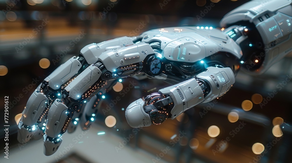 Poster An example of virtual reality or artificial intelligence technology using a futuristic interface, showing a robot hand