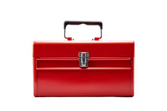 Red Briefcase With Handle on White Background. On a White or Clear Surface PNG Transparent Background..