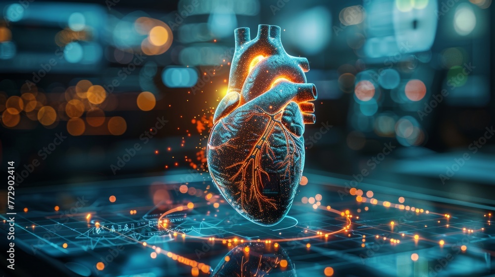 Aufkleber mobile applications for treating health problems online, graphic of a man's heart being examined wit