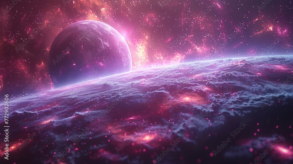 Aufkleber graphic of different planets combined with elements from outer space, thinking about the multiverse 