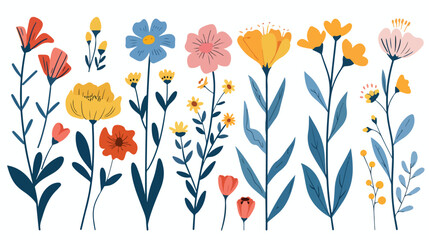 Decorative flower icons in flat style. Spring plant