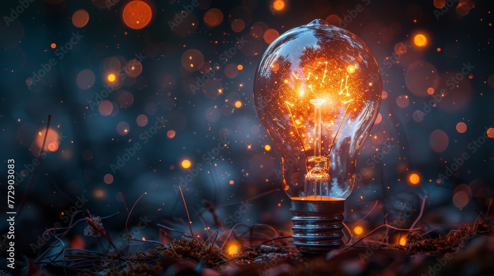 Leinwandbilder graphic of realistic light bulb with a spark of creativity inside, representing brainstorming